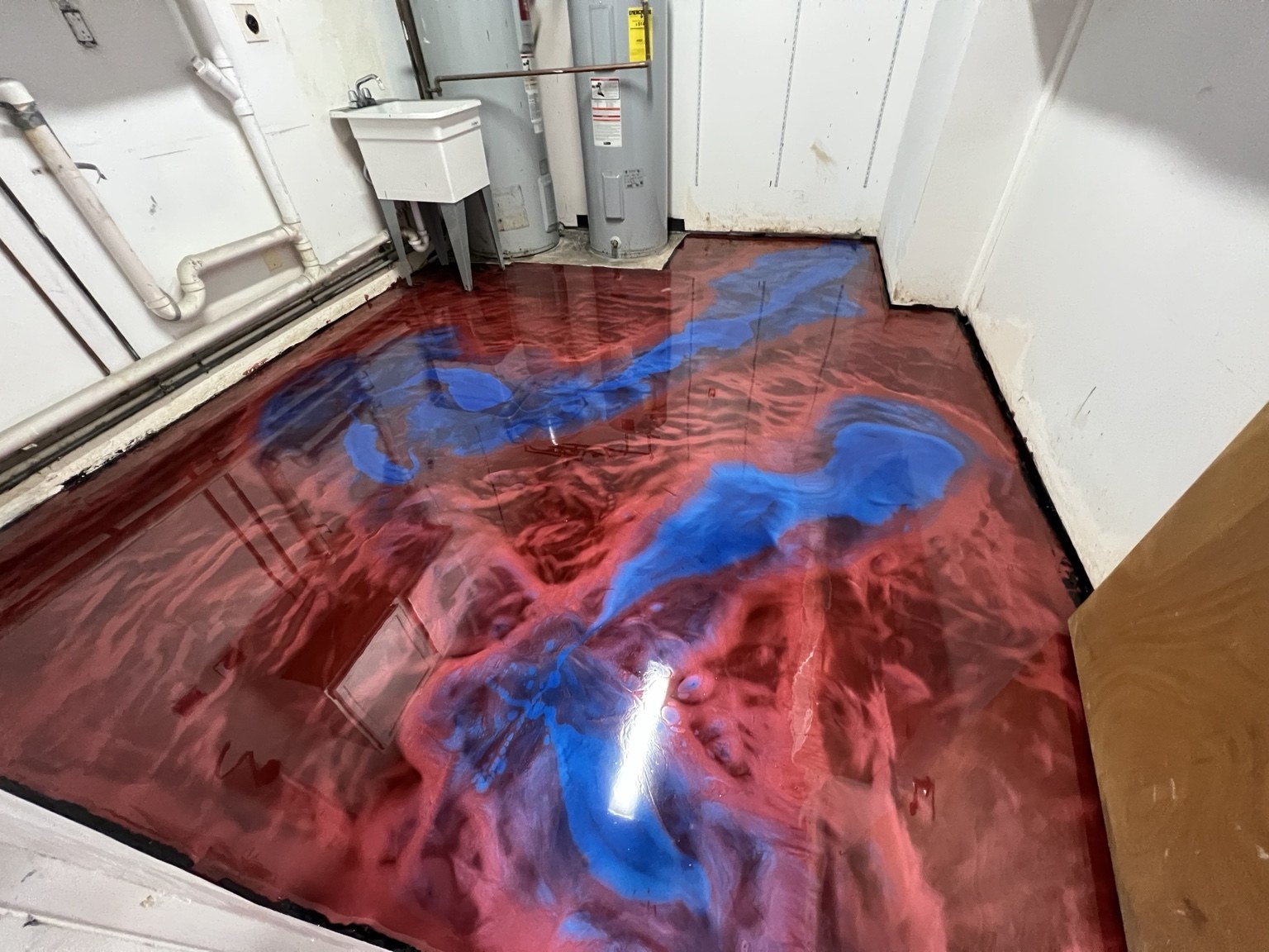 Red and blue custom metallic epoxy floor